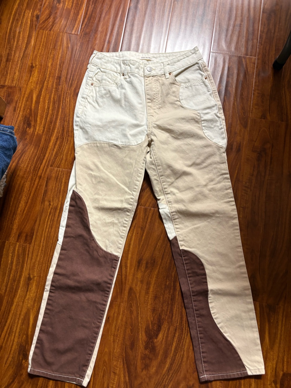 PacSun Two-Tone Beige and Brown Patchwork Mom Jeans